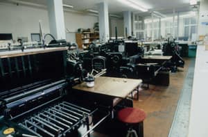 Atelier d'impression au début de la grève nationale de 1980, Zurich, 1980. ETH Library Zurich, Image Archive / Com_LC1850-009